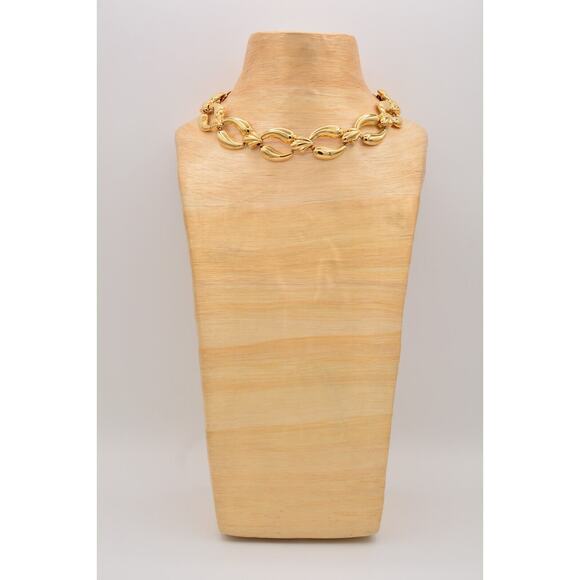 Vintage Collar Necklace Shiny Gold Tone Thick Linked Chain Chunky 1980s BinP - Picture 7 of 12